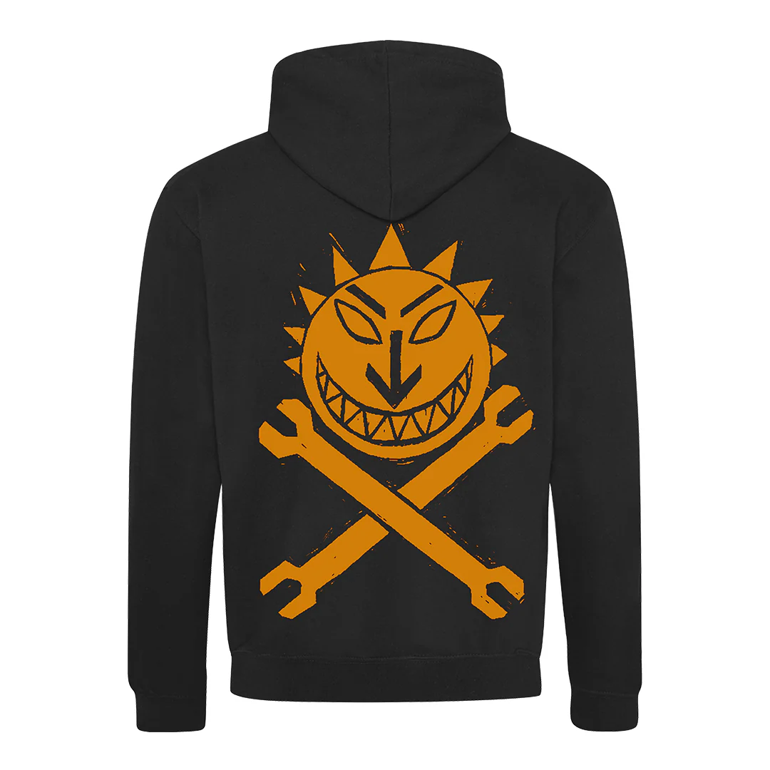 Sun & Spanners Hoodie - Orange on Black - medium only - Image 3